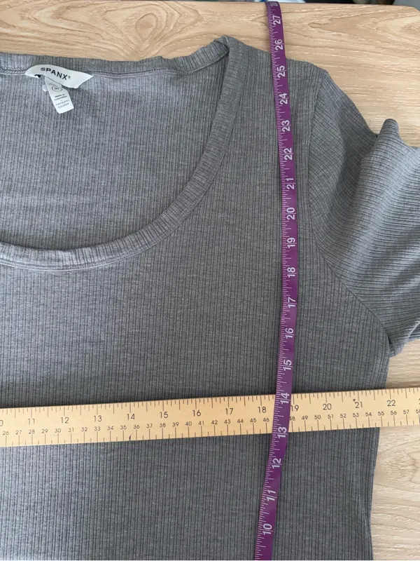 Spanx 3X Rib Long Sleeve Tee Grey Scoop Neck Minimal Office Work - Image 5