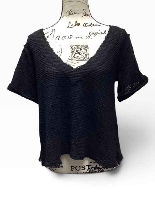 POL Black waffle knit v-neck size Small - Image 4