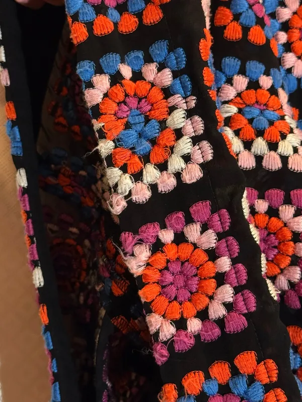 Anthropologie Granny Square Black Multi Crochet-Pattern Midi Dress Embroidered - Image 12