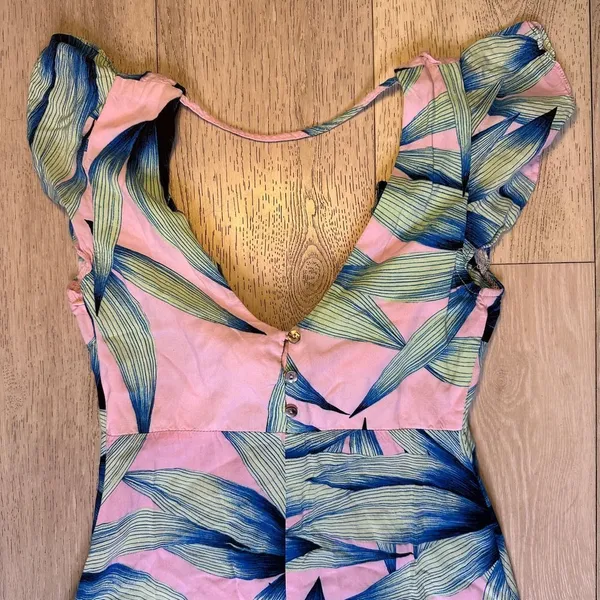 Vici maxi floral pink‎ and blue flowy maxi dress tropical flutter sleeves size s - Image 3