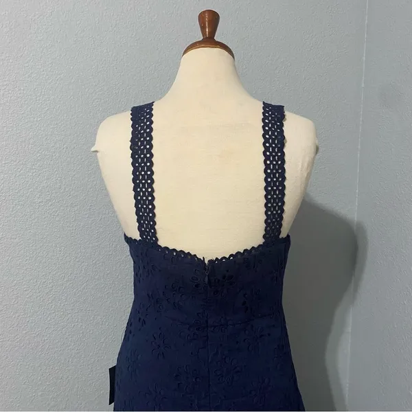 Lulus Navy Blue Holiday Sleeveless Trimmed Embroidered‎ Asymmetric Dress Sz M - Image 12