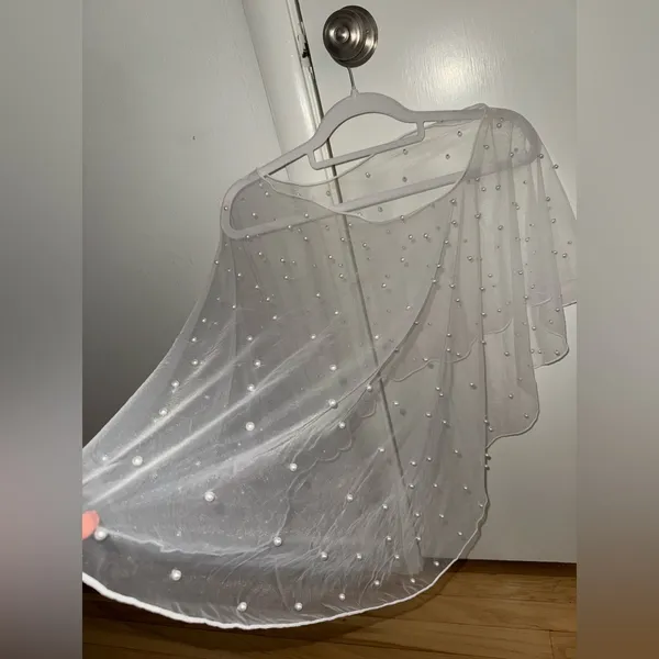 Etsy Ivory Bridal Pearl Cape Wedding Shawl - Image 7