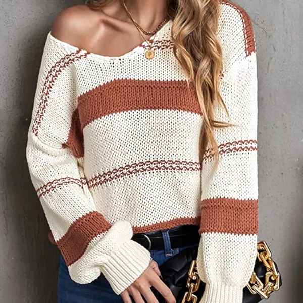 Womens Colorblock V neck Loose Knit Sweater sz medium - Image 3