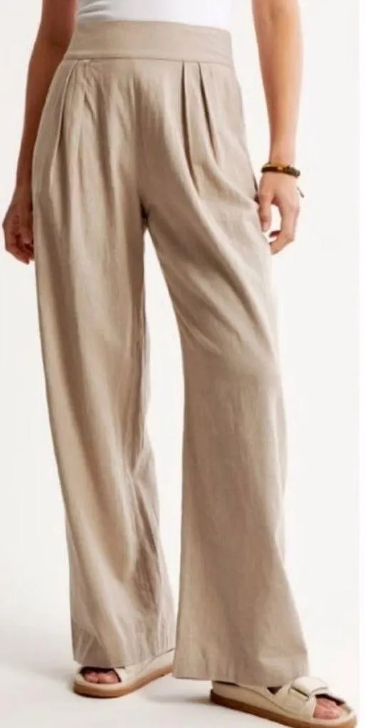 Abercrombie & Fitch Beige Pull On Wide-Leg Linen Pants XSs - Image 2