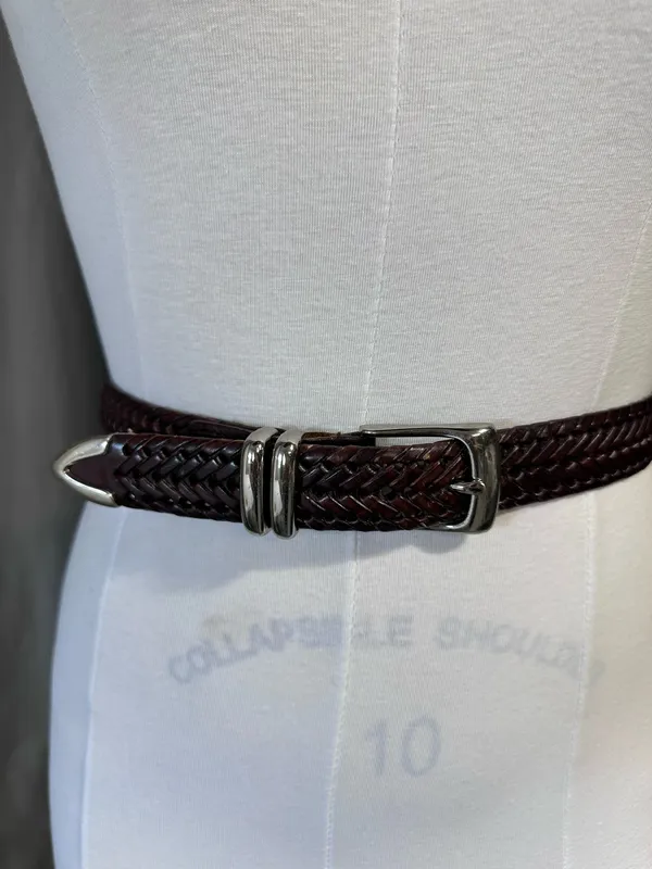 Perry Ellis Portfolio Belt Mens 40 Brown Braided Leather Silver Buckle Preppy - Image 5
