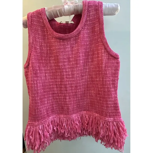 Etcetera Women Sz S Sleeveless Pink Fringe Top Textured Stretch Quiet Luxury NEW - Image 8