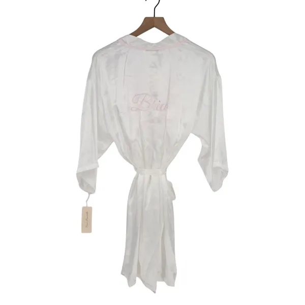 Linea Donatella Bride Satin Wrap Robe Set Women M Beige Pink Tie Waist Sleepwear - Image 8