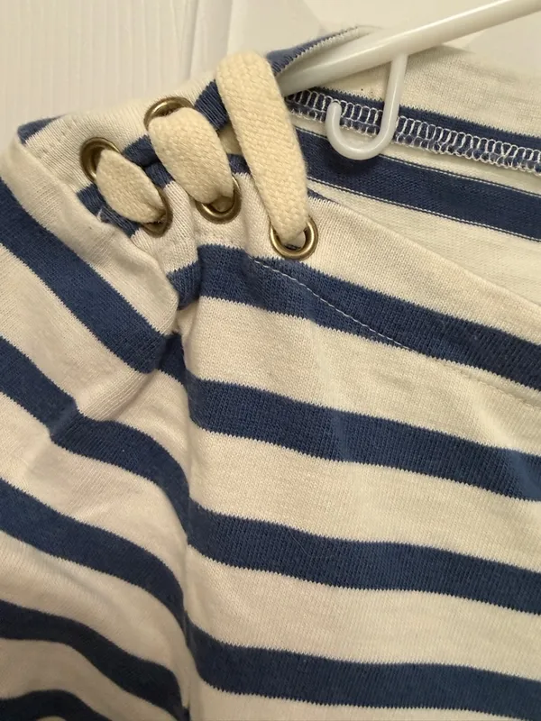 Veronica Beard Lincoln Mariner Striped Lace Up Shoulder Top Medium‎ Nautical - Image 3