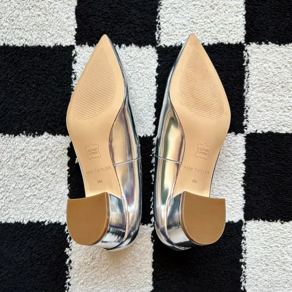 Ann Taylor Silver Mary Jane Block Heels Pointed Toe 6 - Image 2