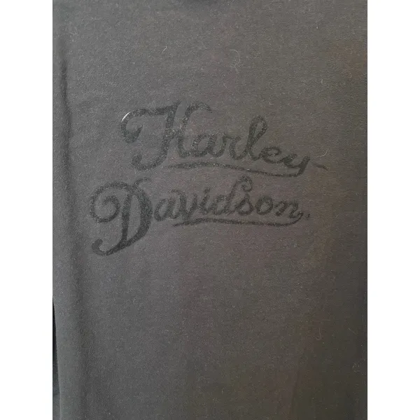 Vintage Y2K Harley Davidson Black Flocked Scroll Zip Sweatshirt M ✨ Biker Chic - Image 9