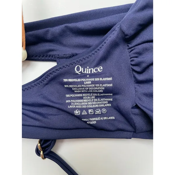 Quince Italian V-Neck Bikini Swim Top Deep Navy Blue Size Small NEW - Image 7