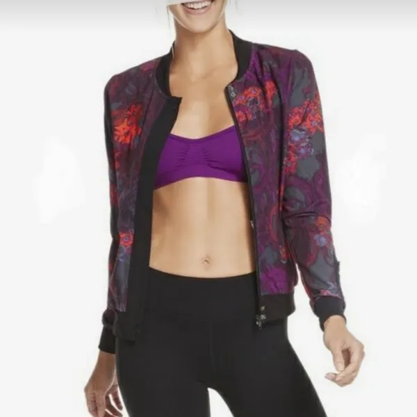 Fabletics‎ Bomber Jacket Floral Full Zip Lightweight Purple, Women's. Size: L - Image 2