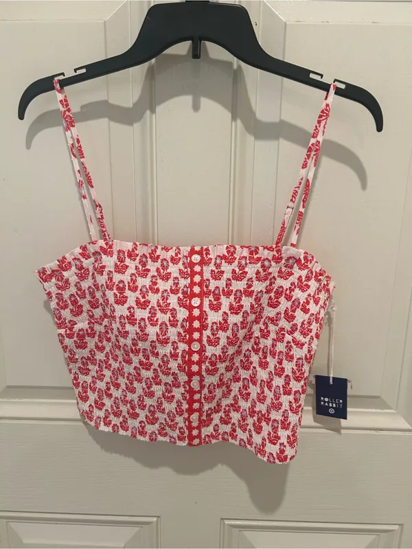 Roller Rabbit Pink Red Floral Smocked Crop Cami - Image 4