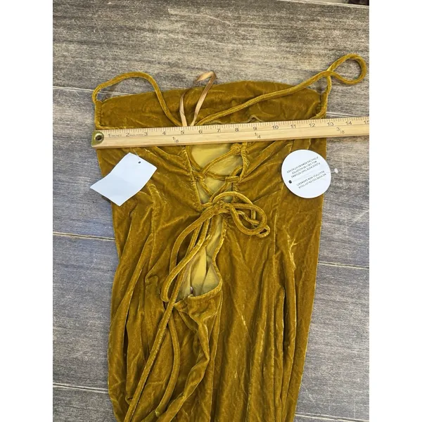 $426 Staud Women's Brown Bellamy Lace-Up Back Velvet Midi Dress Size Small - Image 12