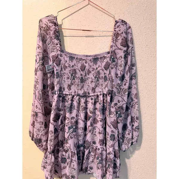 Wilfred‎ Mini Dress Women Small Lilac Tempest Mini Floral Smocked Boho Chiffon - Image 5