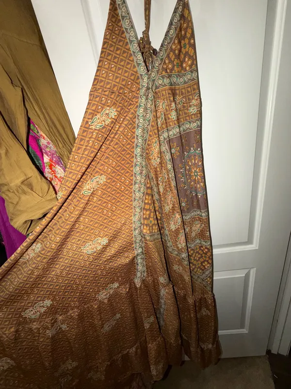 Indian Silk Halter Maxi Dress Brown - Image 9