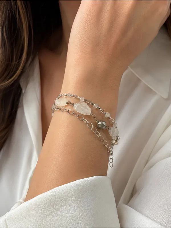 Vintage Sterling Silver Quartz Triple Strand Handmade Bracelet - Image 2
