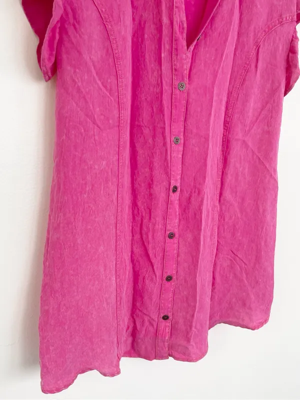 Umgee Hot Pink Ruffle Sleeve Collared Mini Shirt Dress S Small Barbiecore Boho - Image 2
