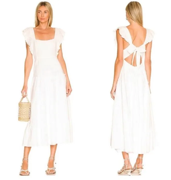 Show Me Your Mumu Lovely Midi Dress in White Linen.Size S - Image 2