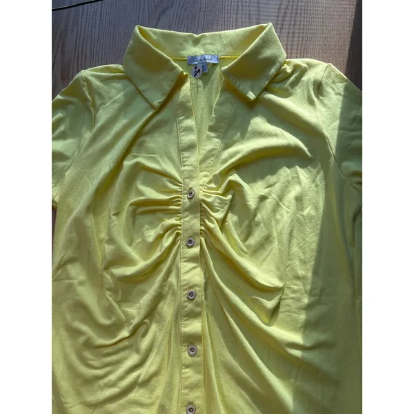 New Women's White Birch button Up Ruched Shirt Super Soft Stretchy Yellow Medium - Image 2