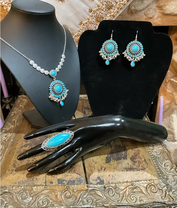 Elegant Turquoise and Silver Jewelry Set - Image 3