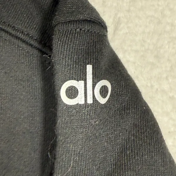 Alo Yoga Womens Black Cropped Hoodie Long Sleeve Raw Hem Activewear Sweatshirt M - Image 2