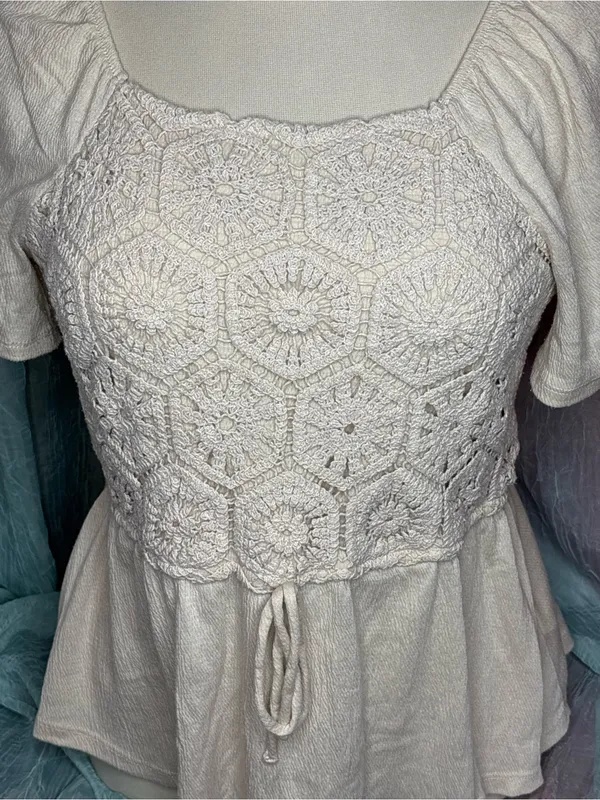 Maurices Cream Crochet Peplum Tunic Top - Image 2