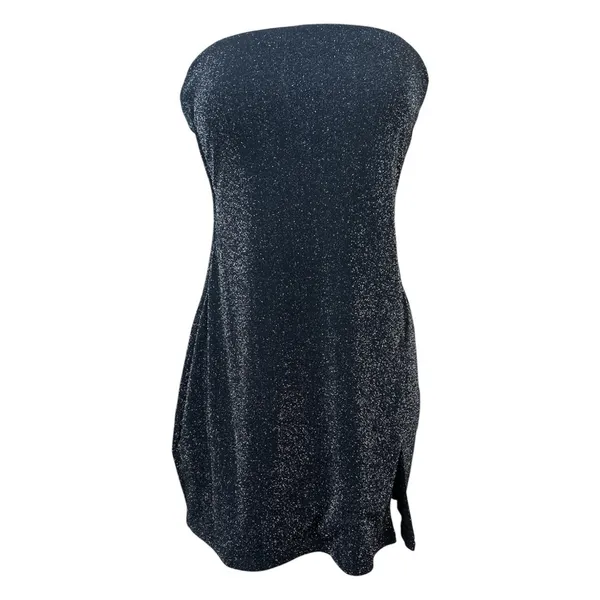 Meshki Aurelie Strapless Split Mini Dress in Black Shimmer Size X-Large Party - Image 4