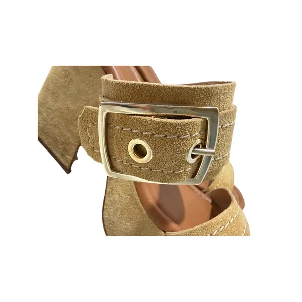 Lottini Italy Biscotto Beige Leather Suede Platform Slide Sandals Gold Buckle 10 - Image 7