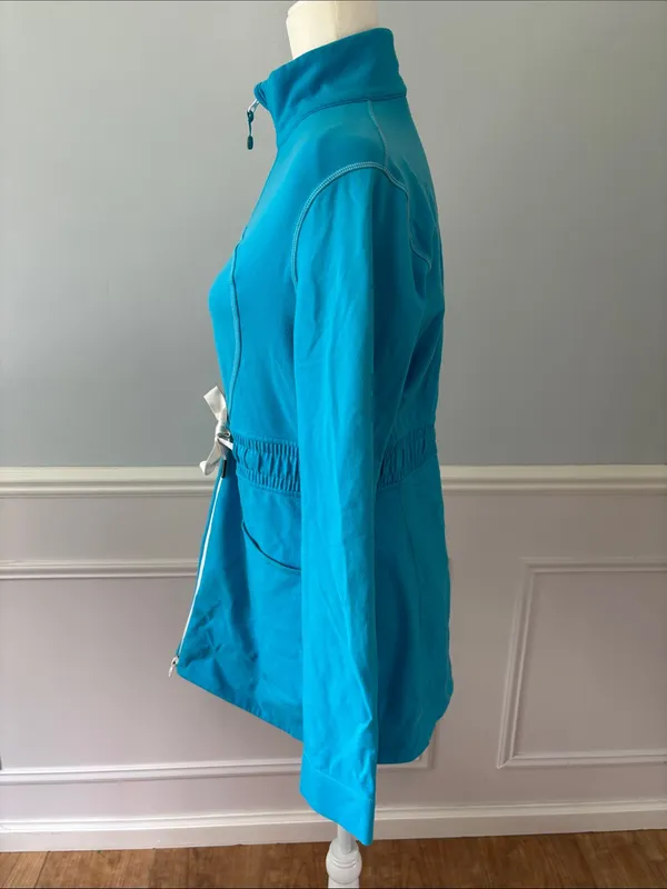 Lululemon Yohari Zip Front Jacket 10 Blue Mock Neck Tie Waist Sweatshirt Top - Image 6