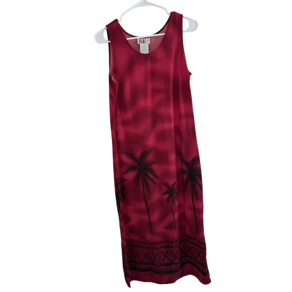 R&K Originals Red Black Tropical Palm Tree Border Print Sleeveless Dress Size 8 - Image 2
