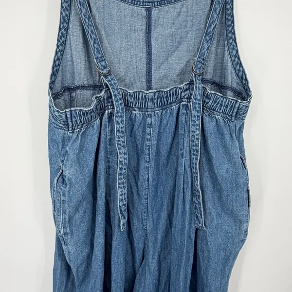 Aerie L Chambray Denim Wide Leg Jumpsuit Overalls Coastal Boho Pockets - Image 4