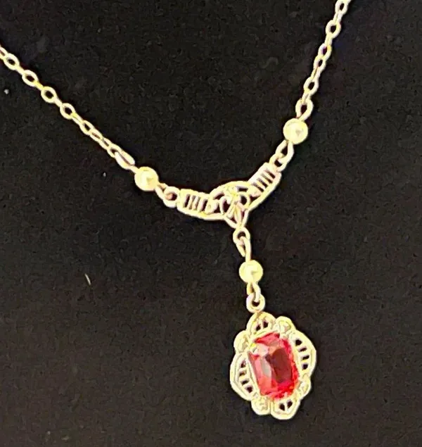 10K Gold 13” Red Stone/Pearl Drop Necklace - Image 11