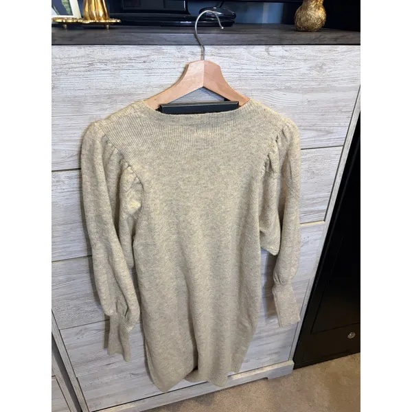 A New Day Women Oatmeal Beige Puff Sleeve Knit Sweater Dress Size M - Image 5