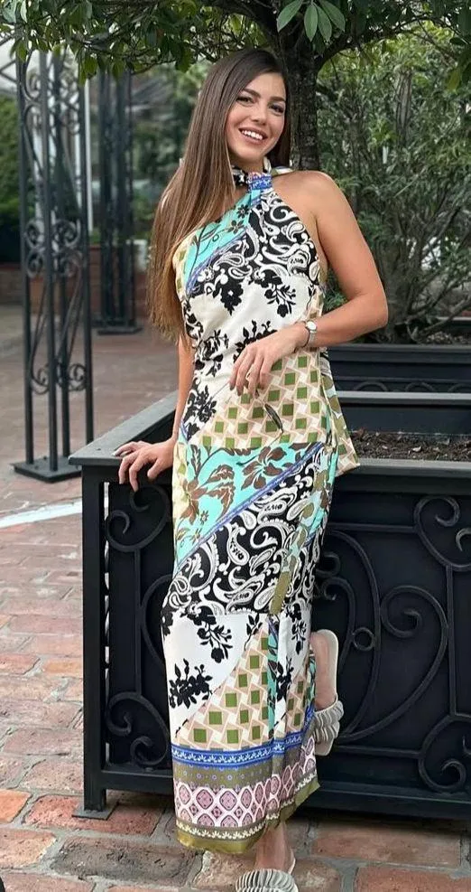 ZARA dress maxi Multicolor Halter printed satin effect casual wedding party - Image 10
