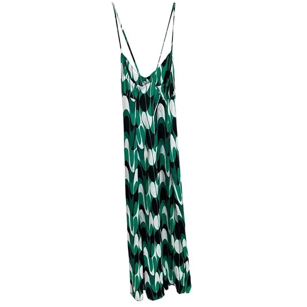 Zara Green Abstract Geometric Wavy Print Midi Dress XS‎ Crisscross Back 9878/173 - Image 13