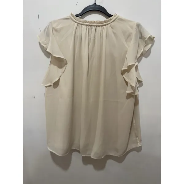 Abercrombie & Fitch Cream Ruffle Neck Flutter Sleeve Blouse Top Large Beige Boho - Image 3