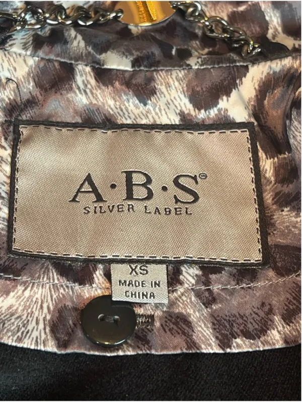 ABS Silver Label Black Grey Leopard Print Belted Trench Coat Jacket XS Statement - Image 11