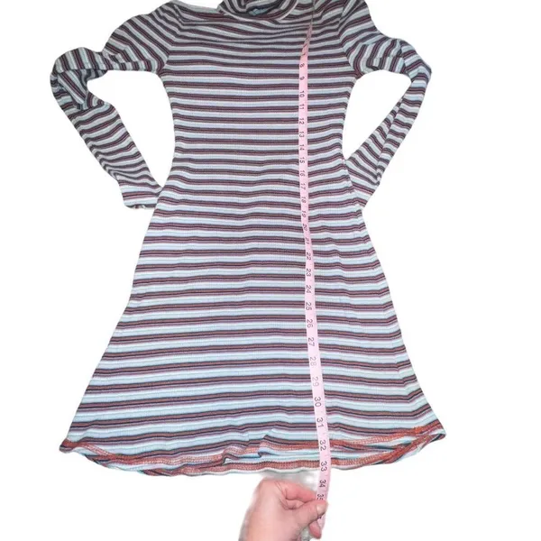 Urban Outfitters BDG Kaylyn Turtleneck‎ Y2K Ribbed Gray Stripe Mini Dress Large - Image 7