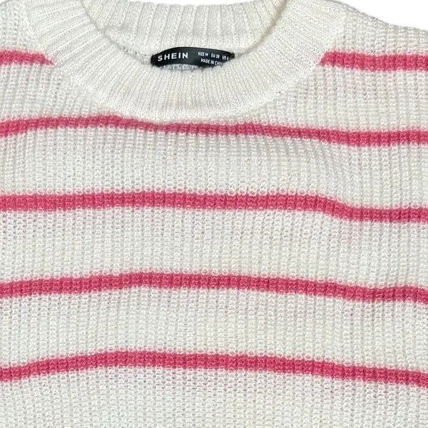 Slouchy Knit Sweater Vest‎ White With Pink Stripe Preppy Girlie Size M New - Image 3