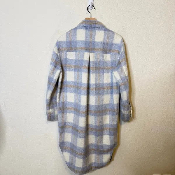 Reformation Ainslie Blue Plaid Wool Shacket Coat Button Front‎ Womens Size S - Image 9