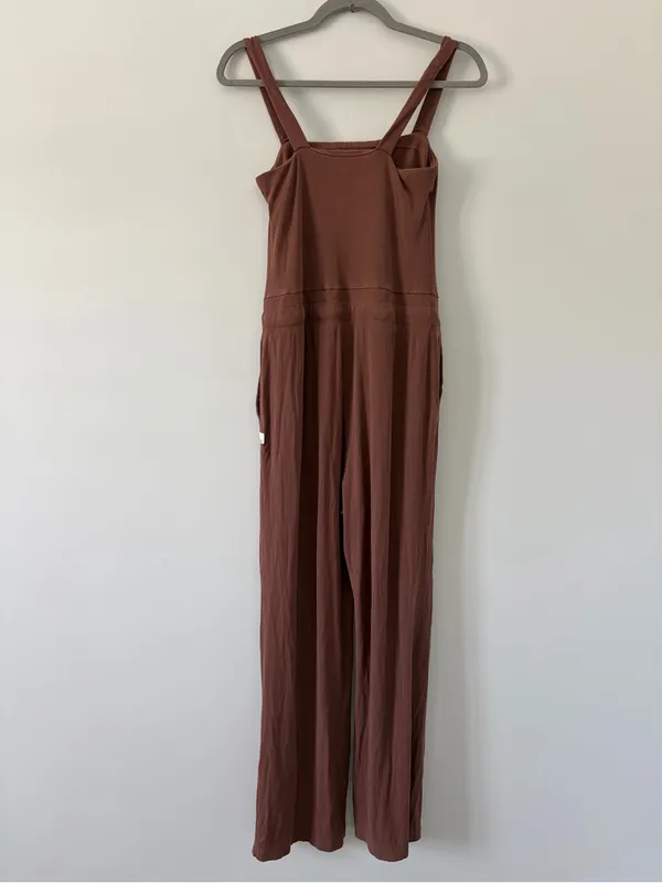 Vuori Mudra Square Neck Wide Leg Ribbed Casual Cozy Jumpsuit Chestnut Brown S - Image 7