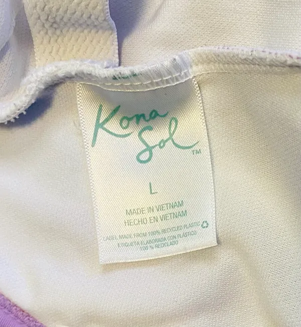 Kona Sol Purple and White Striped One Piece Swimsuit Size L Stretchy V Cut - Image 5