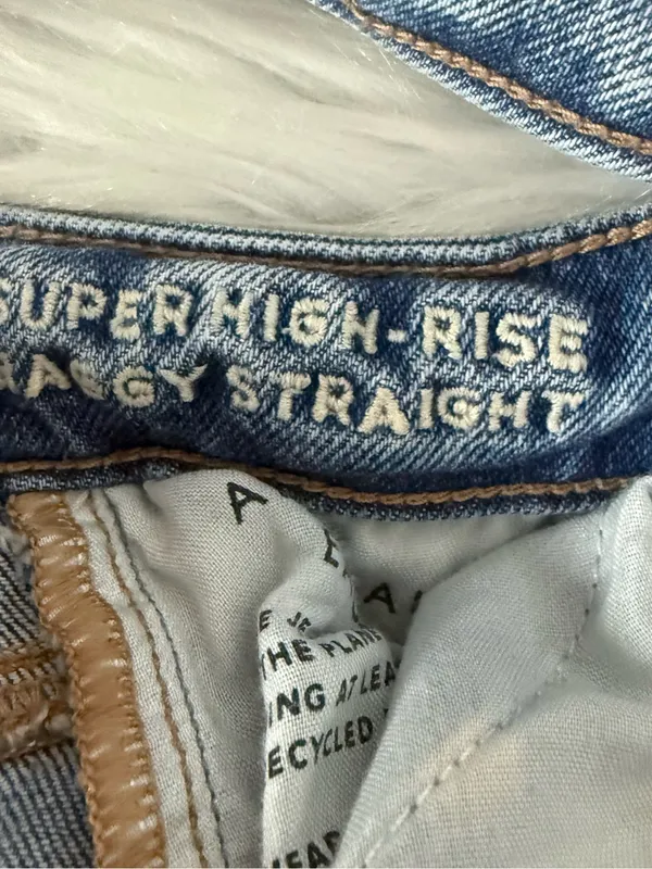 American Eagle Super High-Rise Baggy Straight Jeans Size 000 Double Waist - Image 6