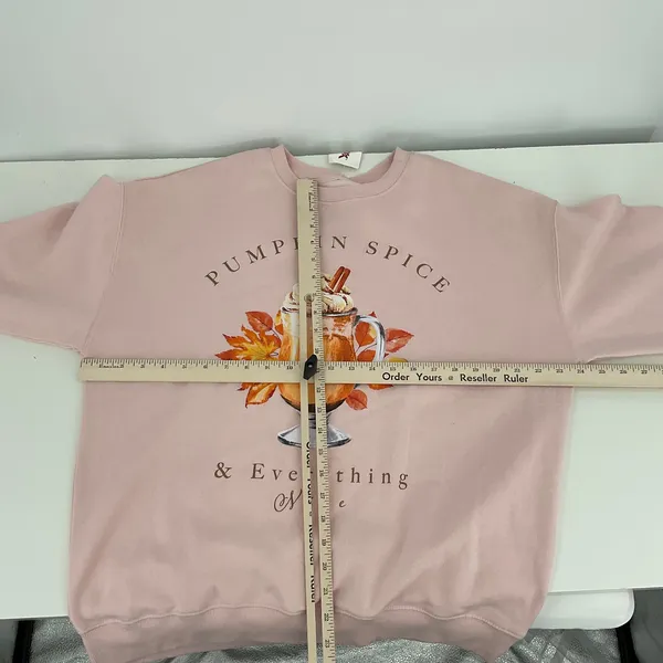 Goodie Two Sleeves Pumpkin Spice Sweatshirt Women's Size L Pink Graphic Pullover - Image 6