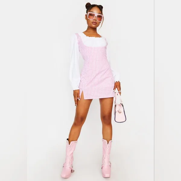 Dolls Kill Baby Pique Your Interest Mini Dress Pink Gingham Lolita Coquette S - Image 2