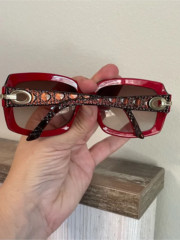 Vintage Christian Dior My Lady Dior 6 Sunglasses Havana Tortoise Red Cannage - Image 6