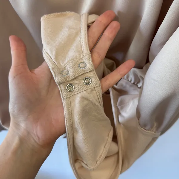 Ann Taylor Factory One Shoulder Bodysuit Blouse Champagne Beige Satin Large - Image 5