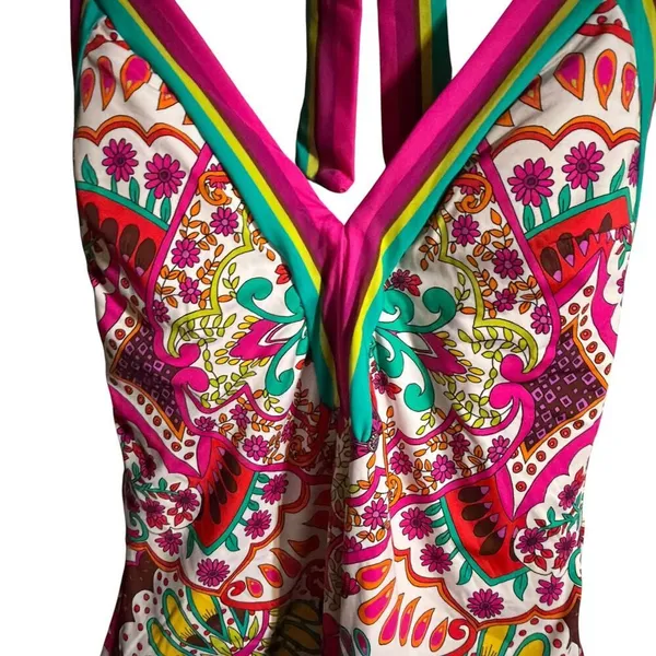 Trina Turk Hawaiian Garden Border Halter Plunge One Piece Swimsuit - Image 5