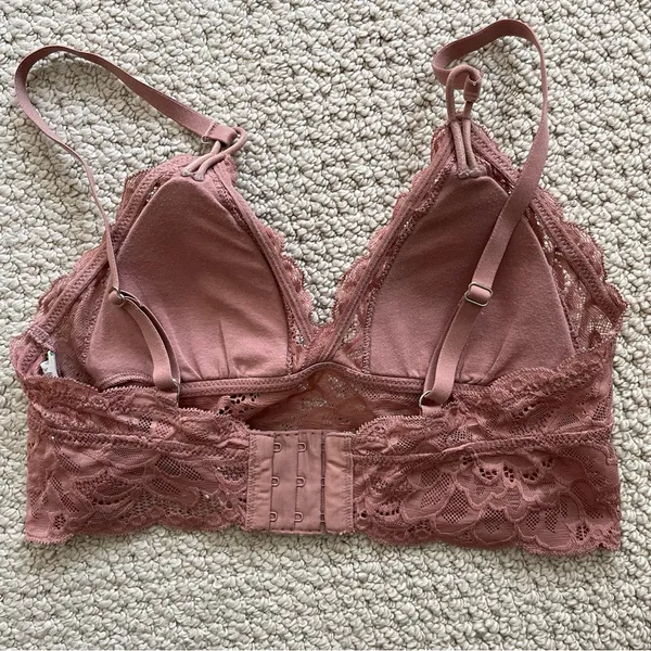 Aerie Dusty Coral Rose Lace Triangle Bralette XS - Image 4